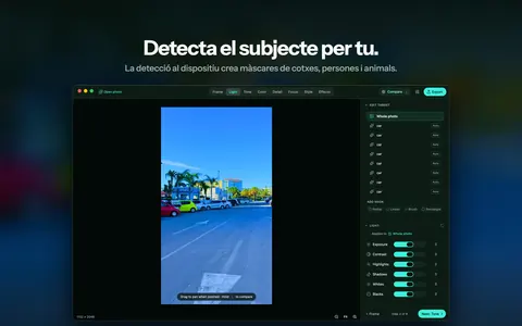 Detecta el subjecte per tu. La detecció al dispositiu crea màscares de cotxes, persones i animals.