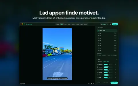 Lad appen finde motivet. Motivgenkendelse på enheden maskerer biler, personer og dyr for dig.