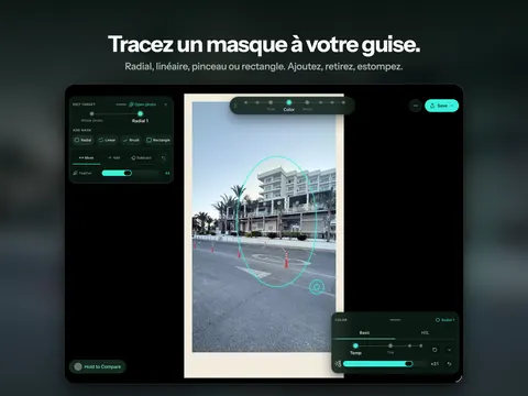 Tracez un masque à votre guise. Radial, linéaire, pinceau ou rectangle. Ajoutez, retirez, estompez.