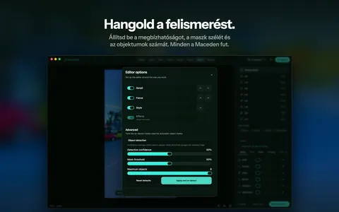 Hangold a felismerést. Állítsd be a megbízhatóságot, a maszk szélét és az objektumok számát. Minden a Maceden fut.