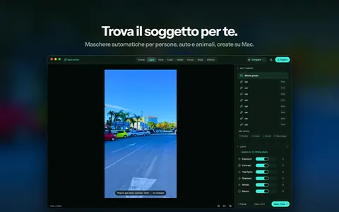 Trova il soggetto per te. Maschere automatiche per persone, auto e animali, create su Mac.