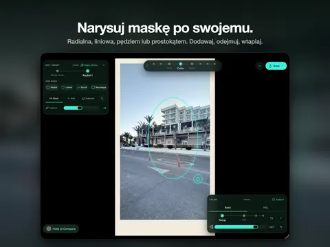 Narysuj maskę po swojemu. Radialna, liniowa, pędzlem lub prostokątem. Dodawaj, odejmuj, wtapiaj.