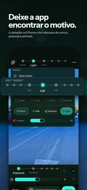 Deixe a app encontrar o motivo. A deteção no iPhone cria máscaras de carros, pessoas e animais.