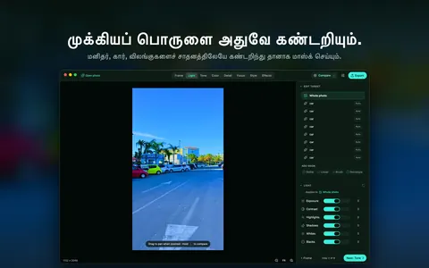 முக்கியப் பொருளை அதுவே கண்டறியும். மனிதர், கார், விலங்குகளைச் சாதனத்திலேயே கண்டறிந்து தானாக மாஸ்க் செய்யும்.