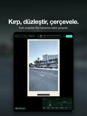 Kırp, düzleştir, çerçevele. İnce çizgiden film kenarına sekiz çerçeve.