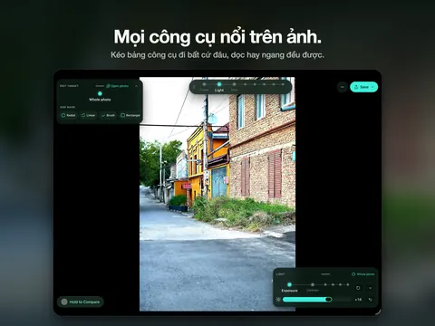 Mọi công cụ nổi trên ảnh. Kéo bảng công cụ đi bất cứ đâu, dọc hay ngang đều được.